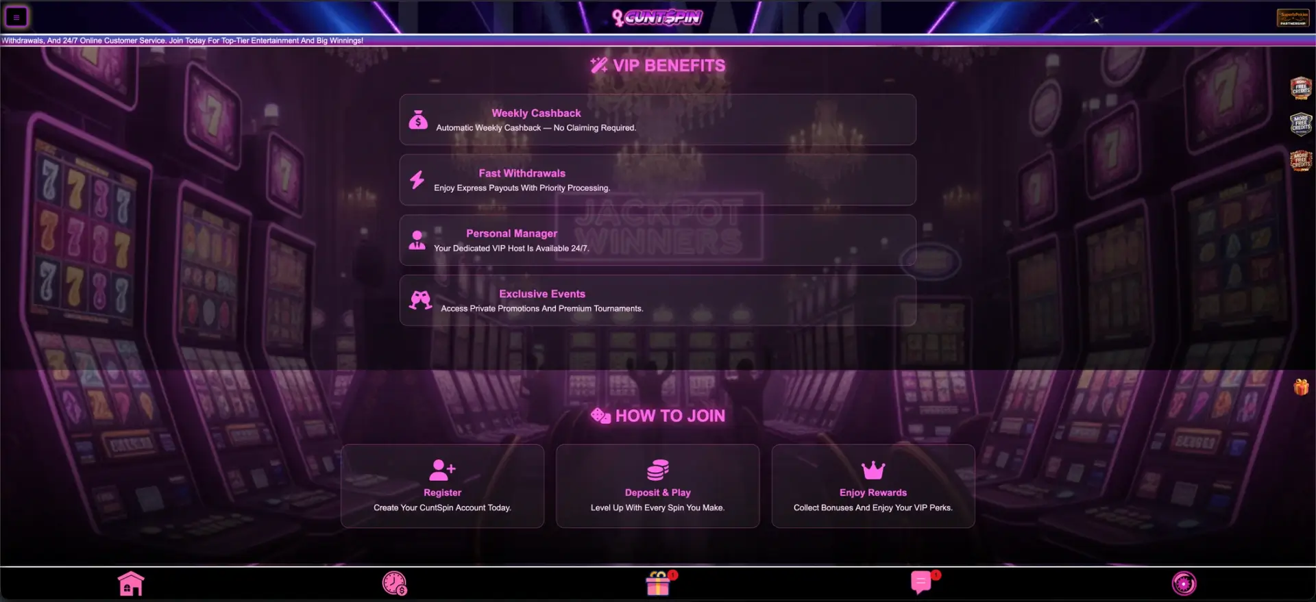 Cuntspin VIP benefits